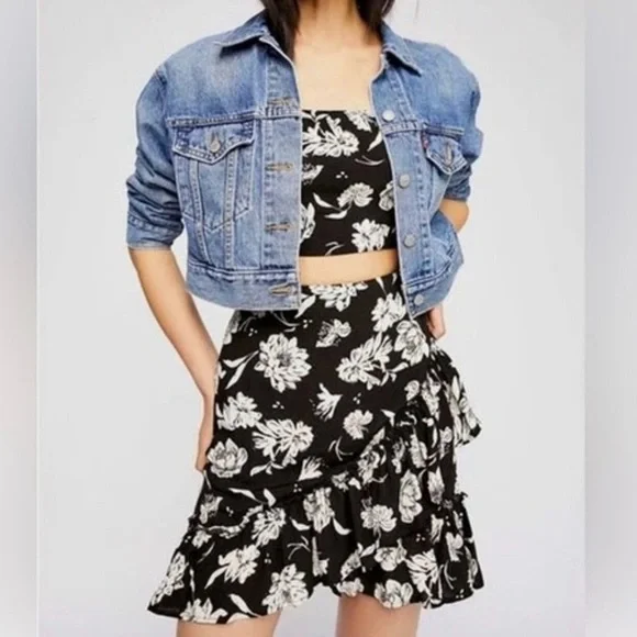 Free People I’ve Got A Feeling Black White Floral Skirt and Top Set, NWT, Small - Picture 3 of 15